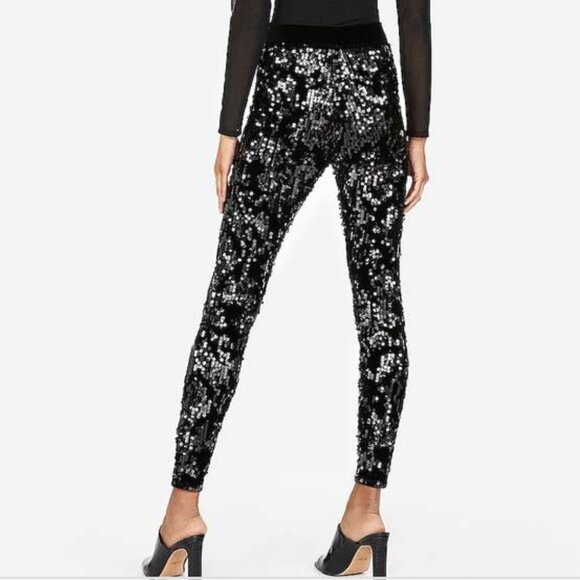 Express Black Sequin Leggings - Picture 2 of 12